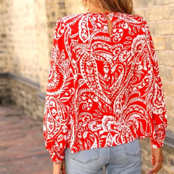 Boho Paisley Print Puff Sleeve Blouse - Picture 5 of 6
